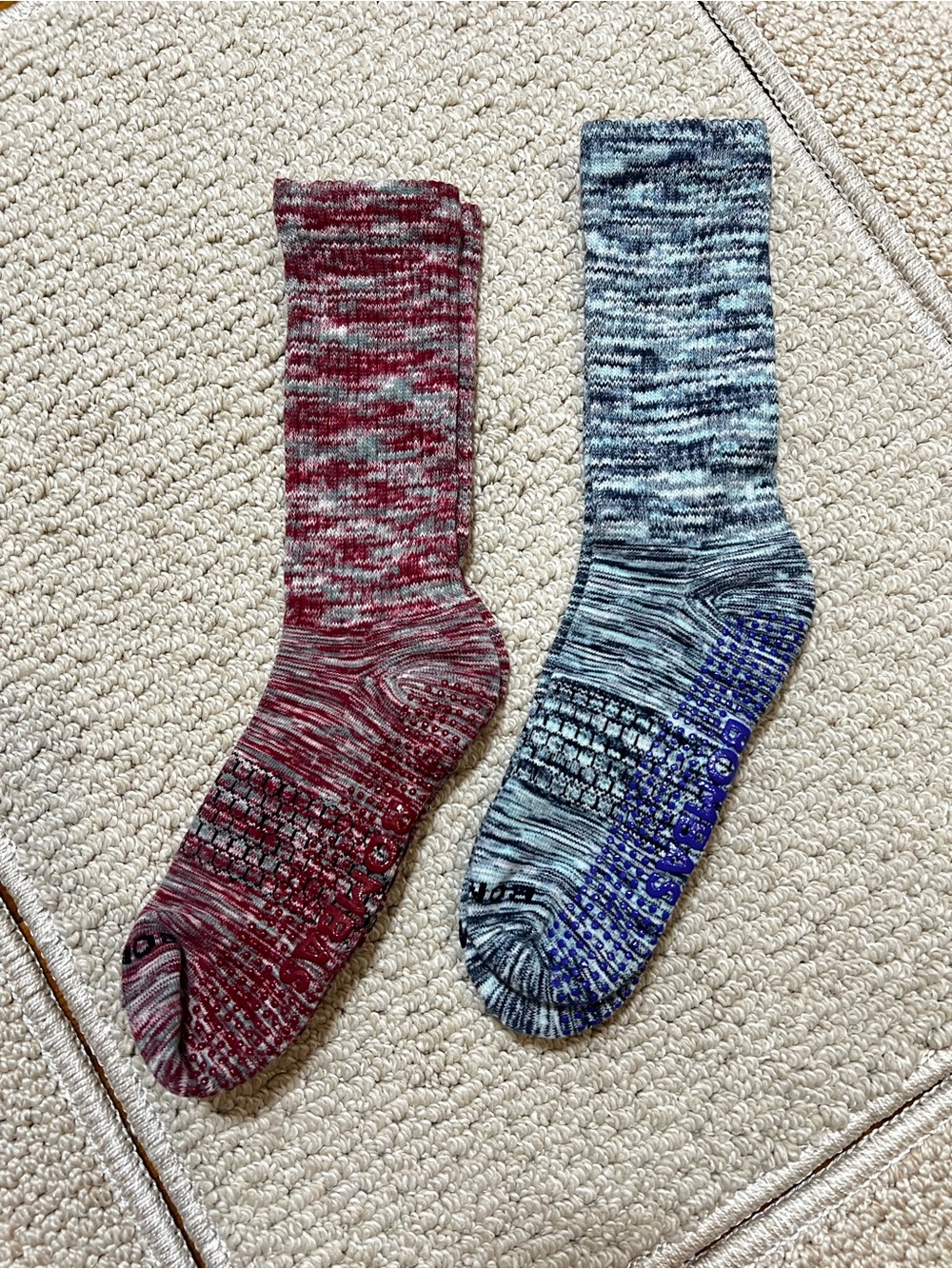 Bombas Women’s Gripper Half Calf Socks Marled Blue Red L Athleisure Pilates Yoga